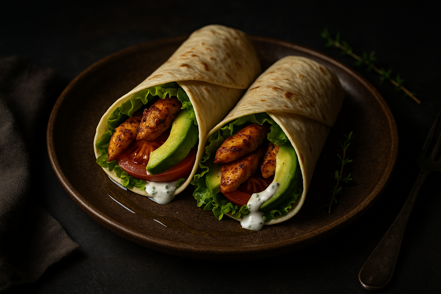 Wrap de pollo especiado y aguacate